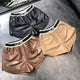 High Fashion Design Letter High Waist Ribbon Triangle Drawstring Women Black Pu Leather Shorts